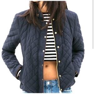 Zara Navy Quilted Bomber Jacket